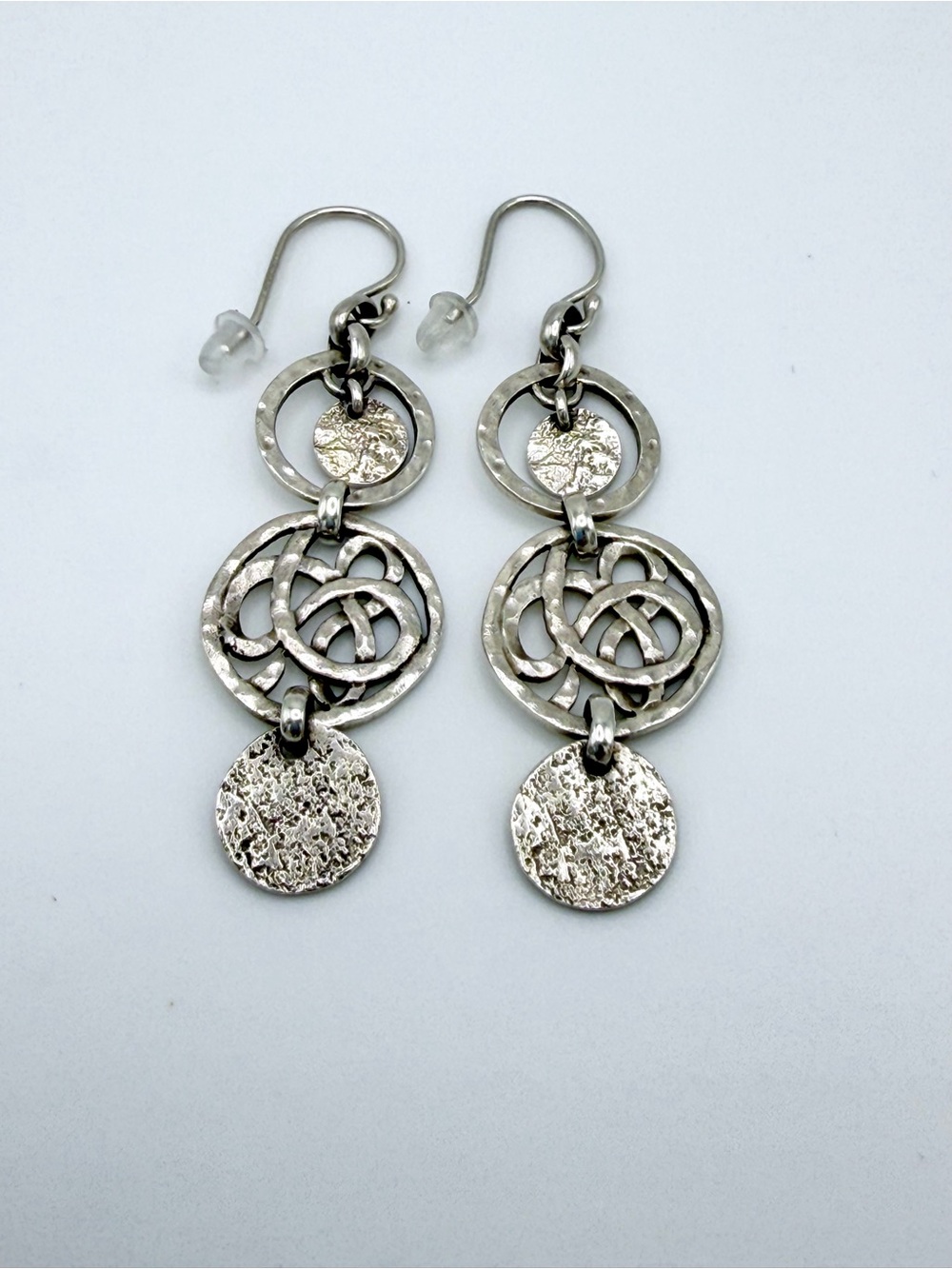 Silpada Hammered Sterling 3-Tiered Discs & Circles Celtic Design Wire Earrings - Picture 8 of 13